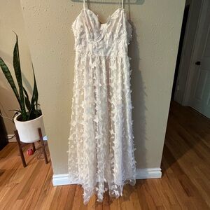 3D Butterfly Cream White Lace Up Maxi Dress